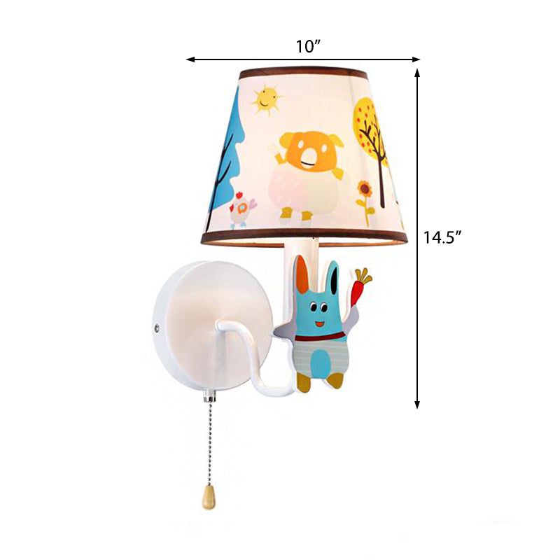 Blue Rabbit Wall Light with Fabric Shade Hallway Stairway 1 Light Metal Cartoon Wall Lamp Clearhalo 'Wall Lamps & Sconces' 'Wall Lights' Lighting' 193659