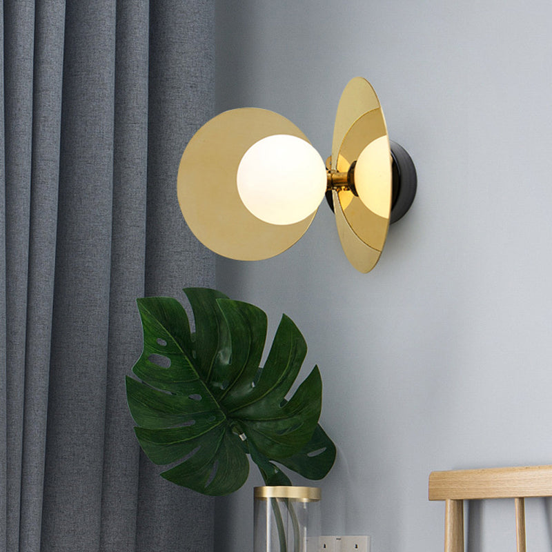 Ball Mini Milk Glass Wall Light Postmodern 1 Bulb Gold Wall Lamp Fixture with Reflective Shields Clearhalo 'Cast Iron' 'Glass' 'Industrial' 'Modern wall lights' 'Modern' 'Tiffany' 'Traditional wall lights' 'Wall Lamps & Sconces' 'Wall Lights' Lighting' 1936610