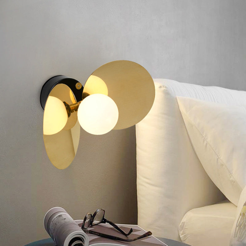 Ball Mini Milk Glass Wall Light Postmodern 1 Bulb Gold Wall Lamp Fixture with Reflective Shields Clearhalo 'Cast Iron' 'Glass' 'Industrial' 'Modern wall lights' 'Modern' 'Tiffany' 'Traditional wall lights' 'Wall Lamps & Sconces' 'Wall Lights' Lighting' 1936611