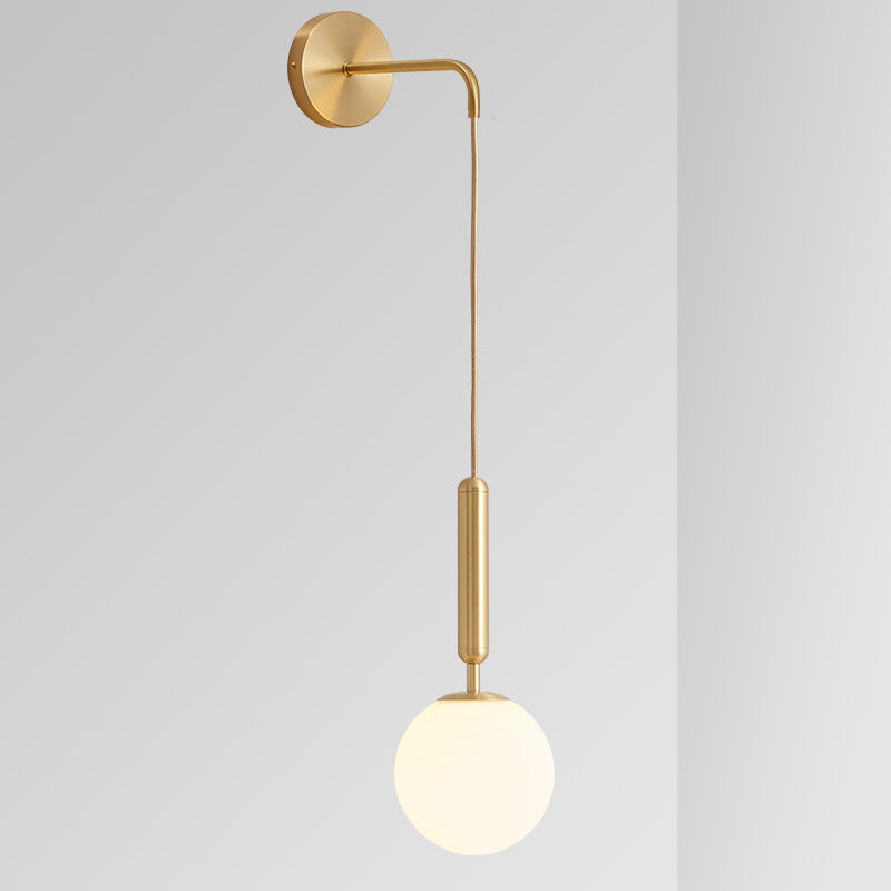 Spherical Bedside Wall Hanging Light Clear Water/White Glass Single Postmodern Wall Mounted Lamp in Black/Gold Clearhalo 'Cast Iron' 'Glass' 'Industrial' 'Modern wall lights' 'Modern' 'Tiffany' 'Traditional wall lights' 'Wall Lamps & Sconces' 'Wall Lights' Lighting' 1936636