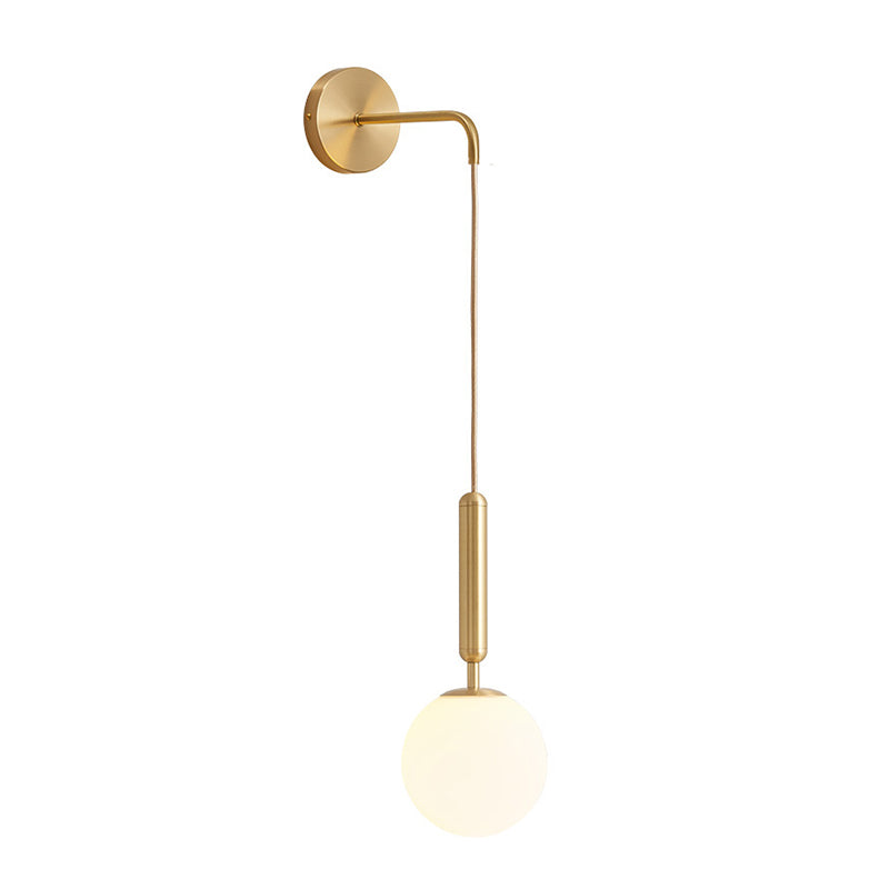 Spherical Bedside Wall Hanging Light Clear Water/White Glass Single Postmodern Wall Mounted Lamp in Black/Gold Clearhalo 'Cast Iron' 'Glass' 'Industrial' 'Modern wall lights' 'Modern' 'Tiffany' 'Traditional wall lights' 'Wall Lamps & Sconces' 'Wall Lights' Lighting' 1936637