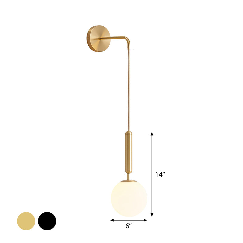 Spherical Bedside Wall Hanging Light Clear Water/White Glass Single Postmodern Wall Mounted Lamp in Black/Gold Clearhalo 'Cast Iron' 'Glass' 'Industrial' 'Modern wall lights' 'Modern' 'Tiffany' 'Traditional wall lights' 'Wall Lamps & Sconces' 'Wall Lights' Lighting' 1936638