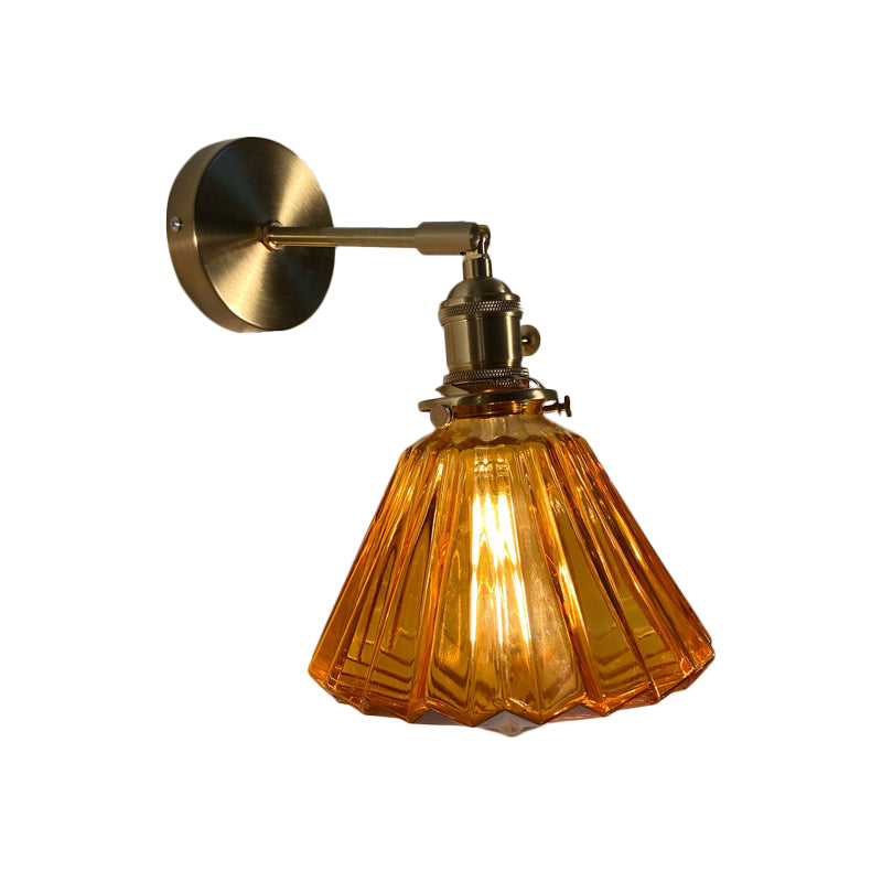 Single-Bulb Bedroom Wall Lamp Postmodern Gold Rotatable Wall Light Sconce with Oval/Diamond/Ruffled Blue/Clear/Green Glass Shade Clearhalo 'Cast Iron' 'Glass' 'Industrial' 'Modern wall lights' 'Modern' 'Tiffany' 'Traditional wall lights' 'Wall Lamps & Sconces' 'Wall Lights' Lighting' 1936686