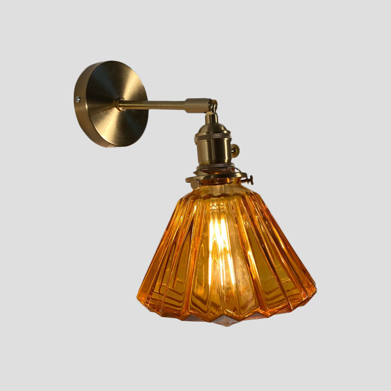 Single-Bulb Bedroom Wall Lamp Postmodern Gold Rotatable Wall Light Sconce with Oval/Diamond/Ruffled Blue/Clear/Green Glass Shade Clearhalo 'Cast Iron' 'Glass' 'Industrial' 'Modern wall lights' 'Modern' 'Tiffany' 'Traditional wall lights' 'Wall Lamps & Sconces' 'Wall Lights' Lighting' 1936687