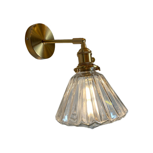 Single-Bulb Bedroom Wall Lamp Postmodern Gold Rotatable Wall Light Sconce with Oval/Diamond/Ruffled Blue/Clear/Green Glass Shade Gold B Clearhalo 'Cast Iron' 'Glass' 'Industrial' 'Modern wall lights' 'Modern' 'Tiffany' 'Traditional wall lights' 'Wall Lamps & Sconces' 'Wall Lights' Lighting' 1936689