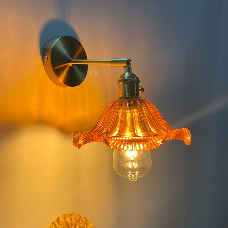 Single-Bulb Bedroom Wall Lamp Postmodern Gold Rotatable Wall Light Sconce with Oval/Diamond/Ruffled Blue/Clear/Green Glass Shade Gold D Clearhalo 'Cast Iron' 'Glass' 'Industrial' 'Modern wall lights' 'Modern' 'Tiffany' 'Traditional wall lights' 'Wall Lamps & Sconces' 'Wall Lights' Lighting' 1936691