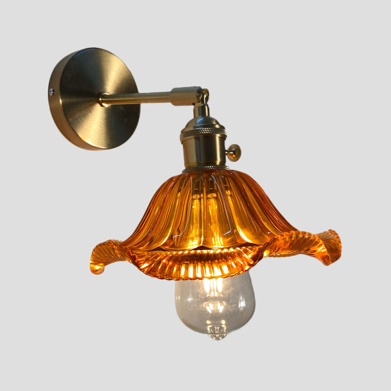 Single-Bulb Bedroom Wall Lamp Postmodern Gold Rotatable Wall Light Sconce with Oval/Diamond/Ruffled Blue/Clear/Green Glass Shade Clearhalo 'Cast Iron' 'Glass' 'Industrial' 'Modern wall lights' 'Modern' 'Tiffany' 'Traditional wall lights' 'Wall Lamps & Sconces' 'Wall Lights' Lighting' 1936694