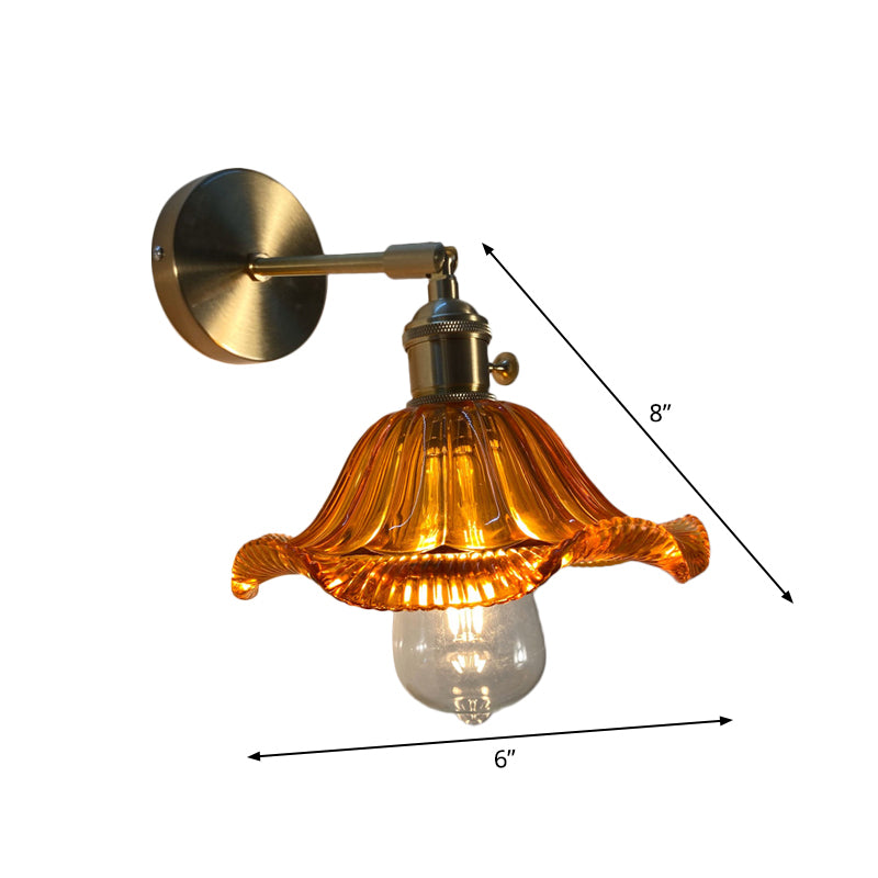 Single-Bulb Bedroom Wall Lamp Postmodern Gold Rotatable Wall Light Sconce with Oval/Diamond/Ruffled Blue/Clear/Green Glass Shade Clearhalo 'Cast Iron' 'Glass' 'Industrial' 'Modern wall lights' 'Modern' 'Tiffany' 'Traditional wall lights' 'Wall Lamps & Sconces' 'Wall Lights' Lighting' 1936695