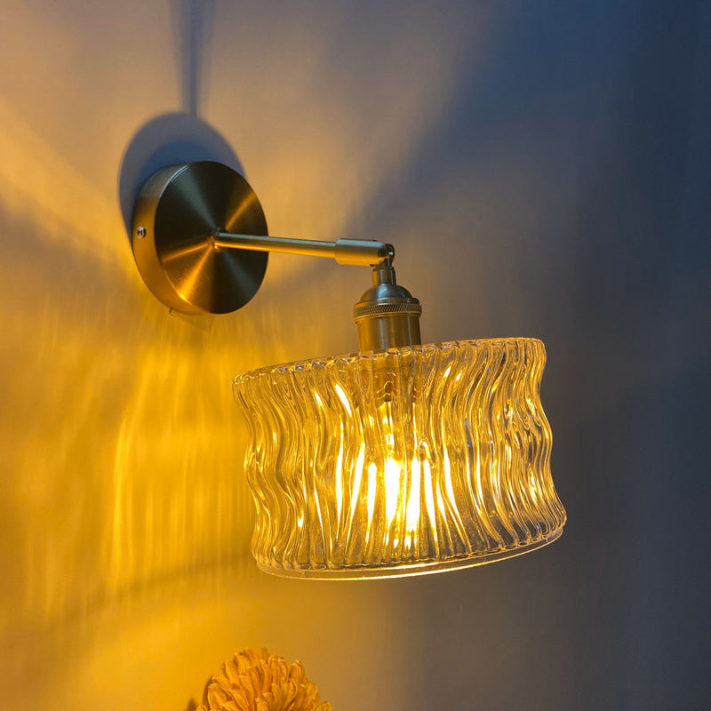 Single-Bulb Bedroom Wall Lamp Postmodern Gold Rotatable Wall Light Sconce with Oval/Diamond/Ruffled Blue/Clear/Green Glass Shade Gold C Clearhalo 'Cast Iron' 'Glass' 'Industrial' 'Modern wall lights' 'Modern' 'Tiffany' 'Traditional wall lights' 'Wall Lamps & Sconces' 'Wall Lights' Lighting' 1936696