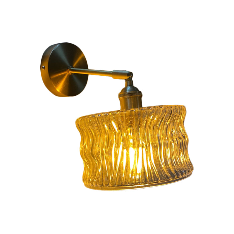 Single-Bulb Bedroom Wall Lamp Postmodern Gold Rotatable Wall Light Sconce with Oval/Diamond/Ruffled Blue/Clear/Green Glass Shade Clearhalo 'Cast Iron' 'Glass' 'Industrial' 'Modern wall lights' 'Modern' 'Tiffany' 'Traditional wall lights' 'Wall Lamps & Sconces' 'Wall Lights' Lighting' 1936697