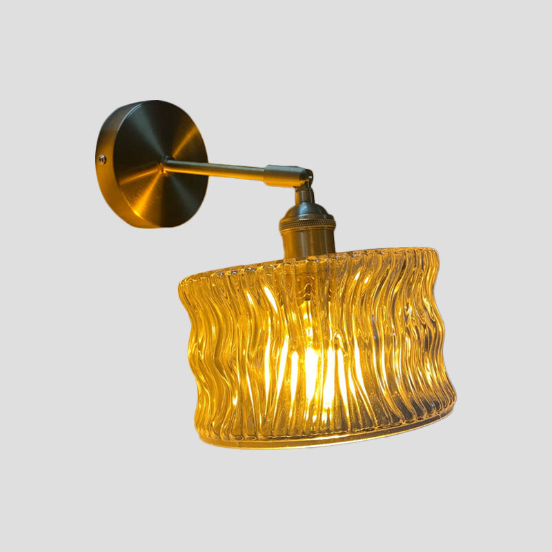 Single-Bulb Bedroom Wall Lamp Postmodern Gold Rotatable Wall Light Sconce with Oval/Diamond/Ruffled Blue/Clear/Green Glass Shade Clearhalo 'Cast Iron' 'Glass' 'Industrial' 'Modern wall lights' 'Modern' 'Tiffany' 'Traditional wall lights' 'Wall Lamps & Sconces' 'Wall Lights' Lighting' 1936698