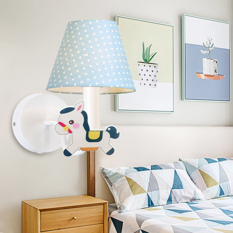 Nursing Room Pony Wall Light with Dot Shade Metal 1 Light Cartoon Sconce Lighting Blue Clearhalo 'Wall Lamps & Sconces' 'Wall Lights' Lighting' 193670