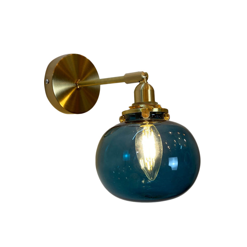 Single-Bulb Bedroom Wall Lamp Postmodern Gold Rotatable Wall Light Sconce with Oval/Diamond/Ruffled Blue/Clear/Green Glass Shade Gold G Clearhalo 'Cast Iron' 'Glass' 'Industrial' 'Modern wall lights' 'Modern' 'Tiffany' 'Traditional wall lights' 'Wall Lamps & Sconces' 'Wall Lights' Lighting' 1936700