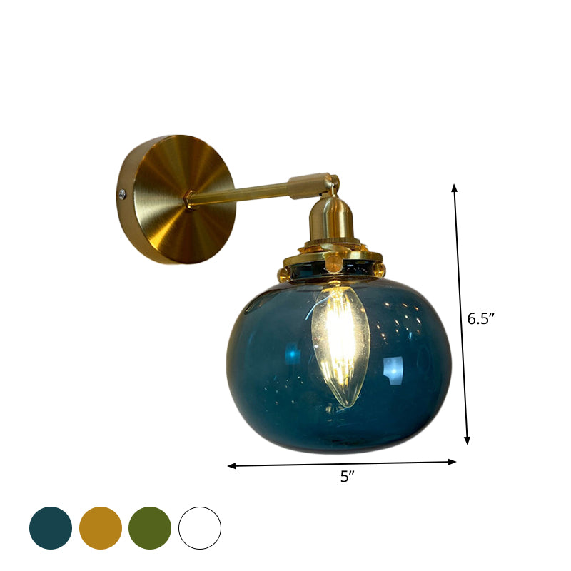 Single-Bulb Bedroom Wall Lamp Postmodern Gold Rotatable Wall Light Sconce with Oval/Diamond/Ruffled Blue/Clear/Green Glass Shade Clearhalo 'Cast Iron' 'Glass' 'Industrial' 'Modern wall lights' 'Modern' 'Tiffany' 'Traditional wall lights' 'Wall Lamps & Sconces' 'Wall Lights' Lighting' 1936702