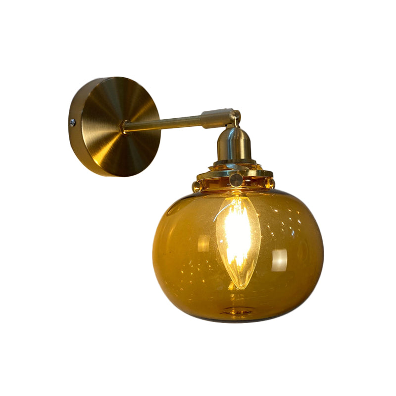 Single-Bulb Bedroom Wall Lamp Postmodern Gold Rotatable Wall Light Sconce with Oval/Diamond/Ruffled Blue/Clear/Green Glass Shade Gold E Clearhalo 'Cast Iron' 'Glass' 'Industrial' 'Modern wall lights' 'Modern' 'Tiffany' 'Traditional wall lights' 'Wall Lamps & Sconces' 'Wall Lights' Lighting' 1936703