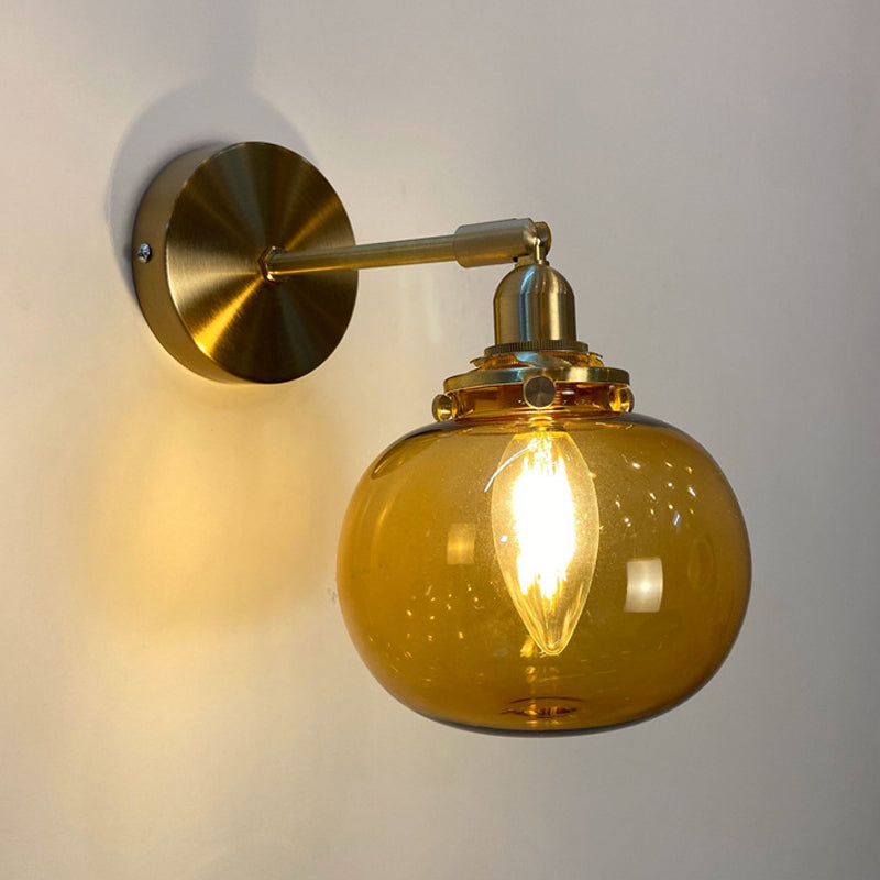 Single-Bulb Bedroom Wall Lamp Postmodern Gold Rotatable Wall Light Sconce with Oval/Diamond/Ruffled Blue/Clear/Green Glass Shade Clearhalo 'Cast Iron' 'Glass' 'Industrial' 'Modern wall lights' 'Modern' 'Tiffany' 'Traditional wall lights' 'Wall Lamps & Sconces' 'Wall Lights' Lighting' 1936704