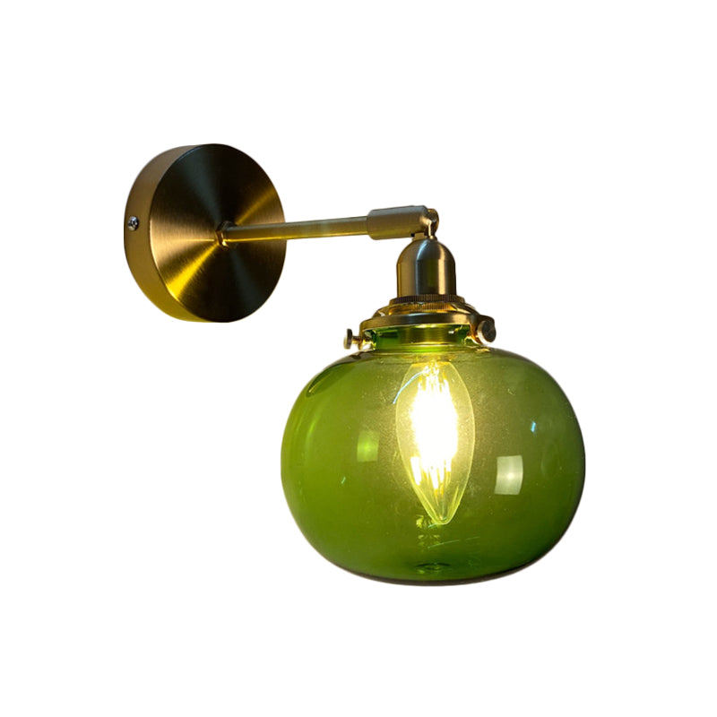 Single-Bulb Bedroom Wall Lamp Postmodern Gold Rotatable Wall Light Sconce with Oval/Diamond/Ruffled Blue/Clear/Green Glass Shade Gold F Clearhalo 'Cast Iron' 'Glass' 'Industrial' 'Modern wall lights' 'Modern' 'Tiffany' 'Traditional wall lights' 'Wall Lamps & Sconces' 'Wall Lights' Lighting' 1936705