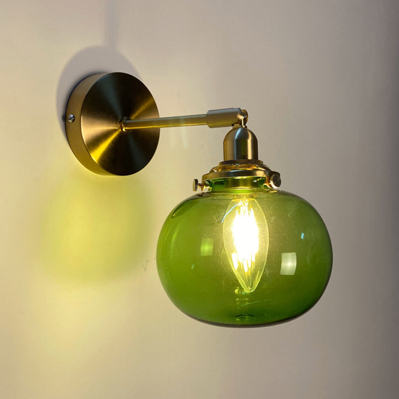 Single-Bulb Bedroom Wall Lamp Postmodern Gold Rotatable Wall Light Sconce with Oval/Diamond/Ruffled Blue/Clear/Green Glass Shade Clearhalo 'Cast Iron' 'Glass' 'Industrial' 'Modern wall lights' 'Modern' 'Tiffany' 'Traditional wall lights' 'Wall Lamps & Sconces' 'Wall Lights' Lighting' 1936706