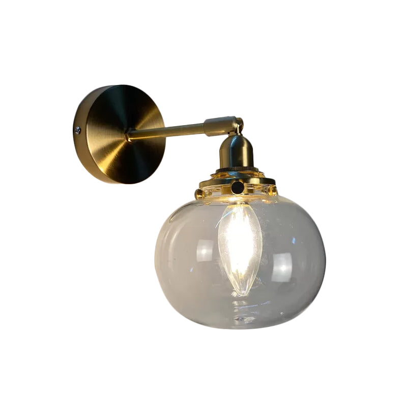 Single-Bulb Bedroom Wall Lamp Postmodern Gold Rotatable Wall Light Sconce with Oval/Diamond/Ruffled Blue/Clear/Green Glass Shade Gold H Clearhalo 'Cast Iron' 'Glass' 'Industrial' 'Modern wall lights' 'Modern' 'Tiffany' 'Traditional wall lights' 'Wall Lamps & Sconces' 'Wall Lights' Lighting' 1936707