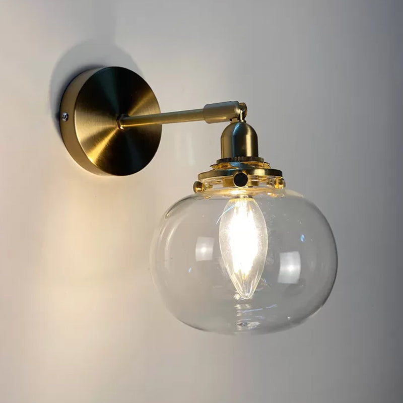 Single-Bulb Bedroom Wall Lamp Postmodern Gold Rotatable Wall Light Sconce with Oval/Diamond/Ruffled Blue/Clear/Green Glass Shade Clearhalo 'Cast Iron' 'Glass' 'Industrial' 'Modern wall lights' 'Modern' 'Tiffany' 'Traditional wall lights' 'Wall Lamps & Sconces' 'Wall Lights' Lighting' 1936708