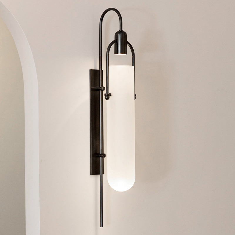 Elongated Dome/Tube/Tapered Wall Light Postmodern Smoke Grey/Green/White Glass 1 Head Living Room Wall Hanging Lamp in Gold/Black Clearhalo 'Cast Iron' 'Glass' 'Industrial' 'Modern wall lights' 'Modern' 'Tiffany' 'Traditional wall lights' 'Wall Lamps & Sconces' 'Wall Lights' Lighting' 1936711