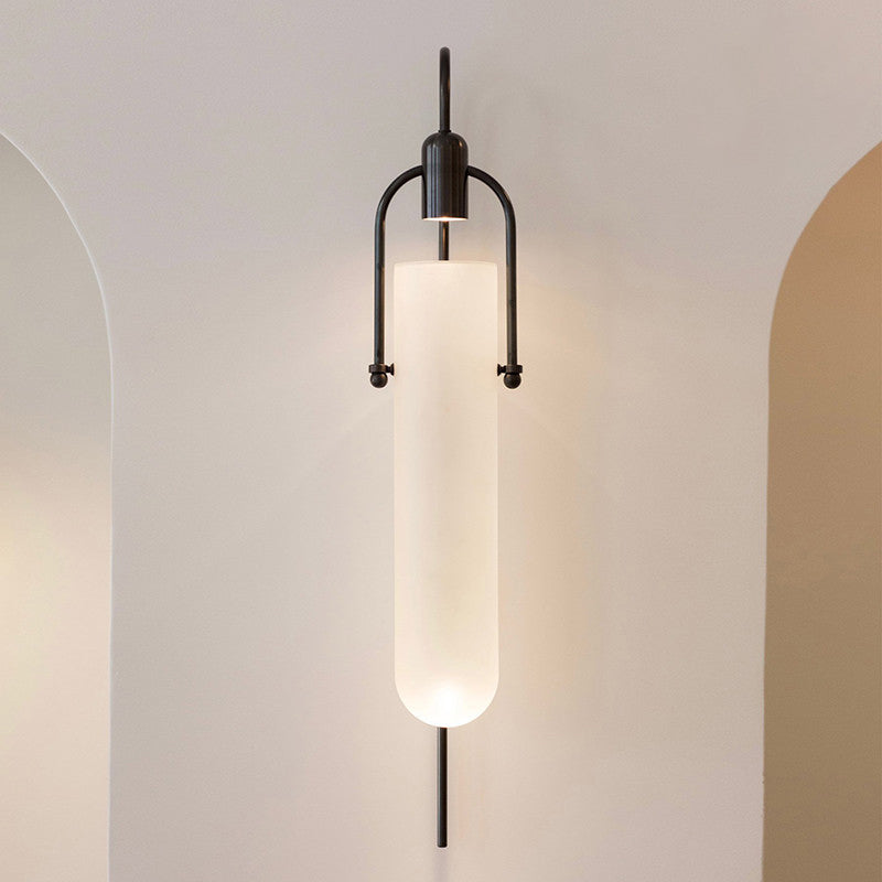Elongated Dome/Tube/Tapered Wall Light Postmodern Smoke Grey/Green/White Glass 1 Head Living Room Wall Hanging Lamp in Gold/Black Clearhalo 'Cast Iron' 'Glass' 'Industrial' 'Modern wall lights' 'Modern' 'Tiffany' 'Traditional wall lights' 'Wall Lamps & Sconces' 'Wall Lights' Lighting' 1936712