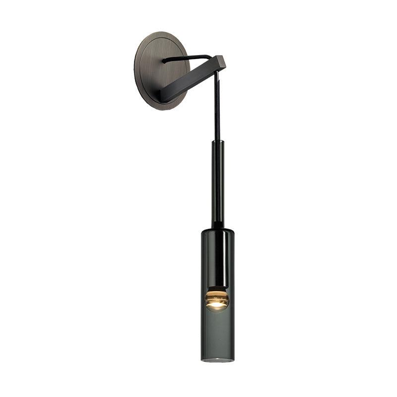 Elongated Dome/Tube/Tapered Wall Light Postmodern Smoke Grey/Green/White Glass 1 Head Living Room Wall Hanging Lamp in Gold/Black Clearhalo 'Cast Iron' 'Glass' 'Industrial' 'Modern wall lights' 'Modern' 'Tiffany' 'Traditional wall lights' 'Wall Lamps & Sconces' 'Wall Lights' Lighting' 1936716