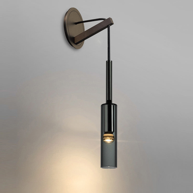 Elongated Dome/Tube/Tapered Wall Light Postmodern Smoke Grey/Green/White Glass 1 Head Living Room Wall Hanging Lamp in Gold/Black Clearhalo 'Cast Iron' 'Glass' 'Industrial' 'Modern wall lights' 'Modern' 'Tiffany' 'Traditional wall lights' 'Wall Lamps & Sconces' 'Wall Lights' Lighting' 1936717