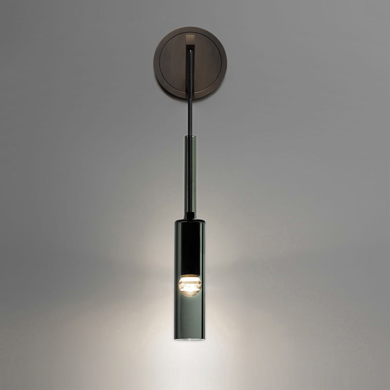 Elongated Dome/Tube/Tapered Wall Light Postmodern Smoke Grey/Green/White Glass 1 Head Living Room Wall Hanging Lamp in Gold/Black Clearhalo 'Cast Iron' 'Glass' 'Industrial' 'Modern wall lights' 'Modern' 'Tiffany' 'Traditional wall lights' 'Wall Lamps & Sconces' 'Wall Lights' Lighting' 1936718