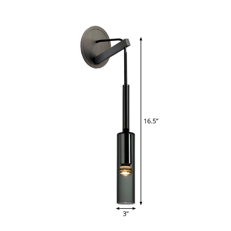 Elongated Dome/Tube/Tapered Wall Light Postmodern Smoke Grey/Green/White Glass 1 Head Living Room Wall Hanging Lamp in Gold/Black Clearhalo 'Cast Iron' 'Glass' 'Industrial' 'Modern wall lights' 'Modern' 'Tiffany' 'Traditional wall lights' 'Wall Lamps & Sconces' 'Wall Lights' Lighting' 1936719