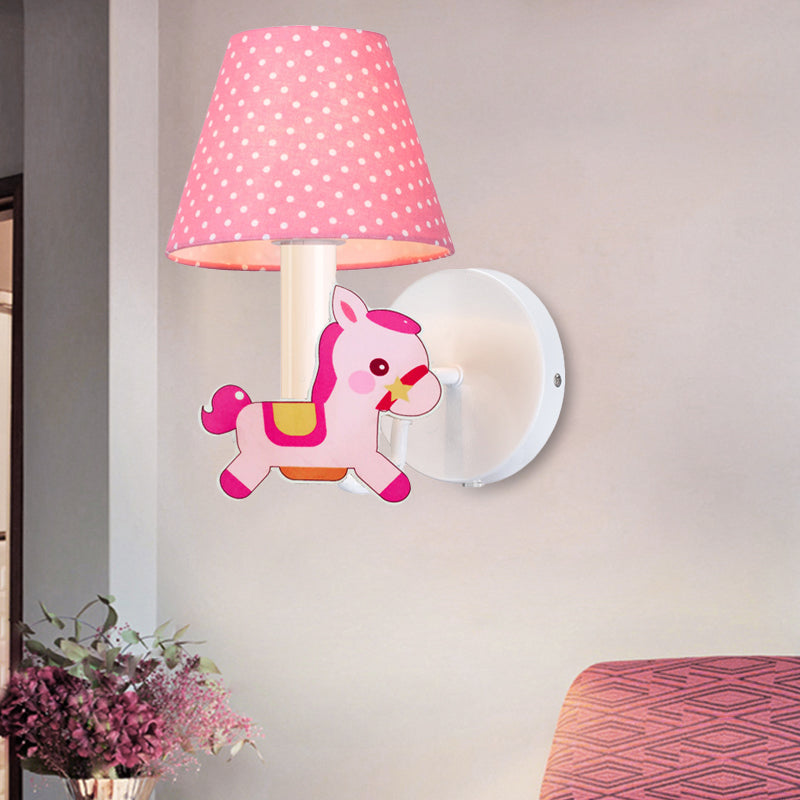 Nursing Room Pony Wall Light with Dot Shade Metal 1 Light Cartoon Sconce Lighting Pink Clearhalo 'Wall Lamps & Sconces' 'Wall Lights' Lighting' 193674