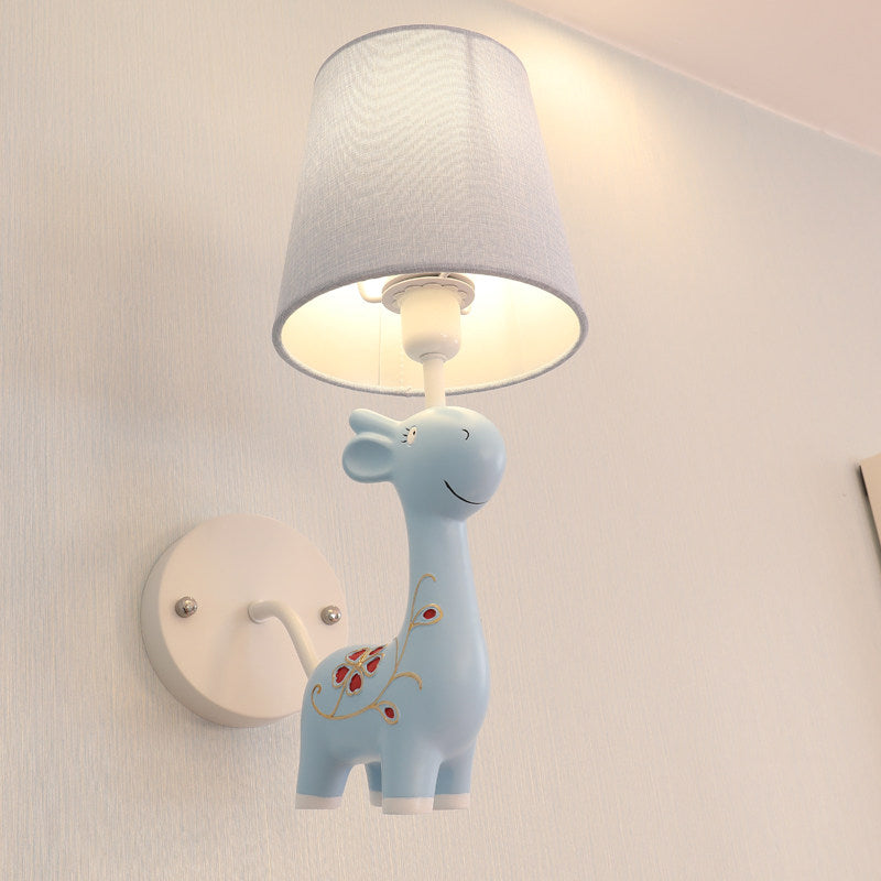 Giraffe Wall Light with Fabric Shade 1 Light Animal Resin Sconce Light for Kid Bedroom Kindergarten Blue Clearhalo 'Wall Lamps & Sconces' 'Wall Lights' Lighting' 193677