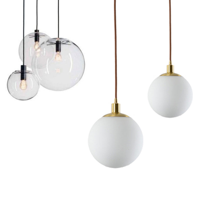 8"/10"/12" W Single-Bulb Cafe Hanging Lamp Simplicity Black Ceiling Pendant with Sphere Clear Glass Shade Clearhalo 'Ceiling Lights' 'Modern Pendants' 'Modern' 'Pendant Lights' 'Pendants' Lighting' 1936774