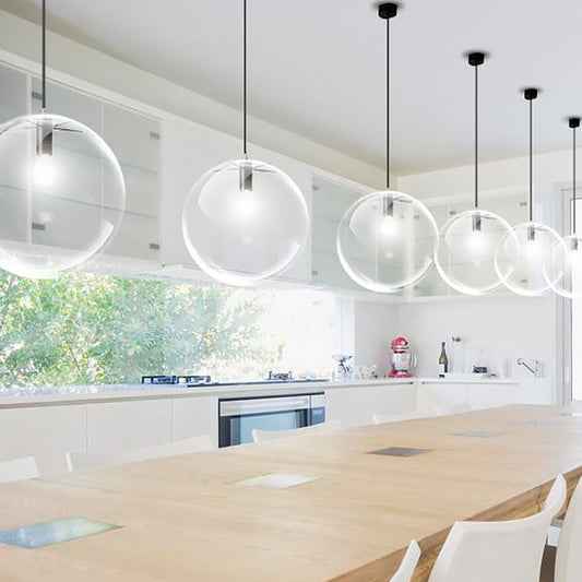 8"/10"/12" W Single-Bulb Cafe Hanging Lamp Simplicity Black Ceiling Pendant with Sphere Clear Glass Shade Clearhalo 'Ceiling Lights' 'Modern Pendants' 'Modern' 'Pendant Lights' 'Pendants' Lighting' 1936776