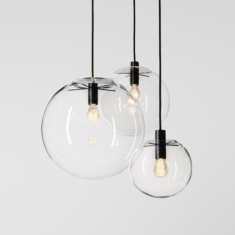 8"/10"/12" W Single-Bulb Cafe Hanging Lamp Simplicity Black Ceiling Pendant with Sphere Clear Glass Shade Clearhalo 'Ceiling Lights' 'Modern Pendants' 'Modern' 'Pendant Lights' 'Pendants' Lighting' 1936777