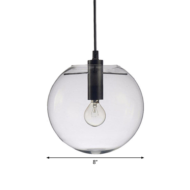 8"/10"/12" W Single-Bulb Cafe Hanging Lamp Simplicity Black Ceiling Pendant with Sphere Clear Glass Shade Clearhalo 'Ceiling Lights' 'Modern Pendants' 'Modern' 'Pendant Lights' 'Pendants' Lighting' 1936779