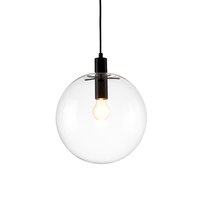 8"/10"/12" W Single-Bulb Cafe Hanging Lamp Simplicity Black Ceiling Pendant with Sphere Clear Glass Shade Black 10" Clearhalo 'Ceiling Lights' 'Modern Pendants' 'Modern' 'Pendant Lights' 'Pendants' Lighting' 1936780