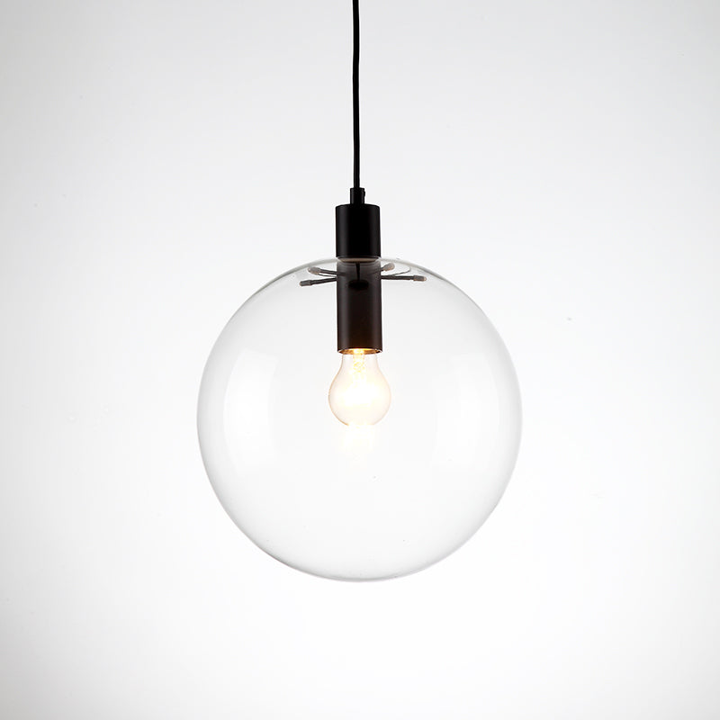 8"/10"/12" W Single-Bulb Cafe Hanging Lamp Simplicity Black Ceiling Pendant with Sphere Clear Glass Shade Clearhalo 'Ceiling Lights' 'Modern Pendants' 'Modern' 'Pendant Lights' 'Pendants' Lighting' 1936781