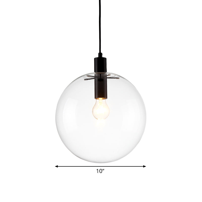 8"/10"/12" W Single-Bulb Cafe Hanging Lamp Simplicity Black Ceiling Pendant with Sphere Clear Glass Shade Clearhalo 'Ceiling Lights' 'Modern Pendants' 'Modern' 'Pendant Lights' 'Pendants' Lighting' 1936782