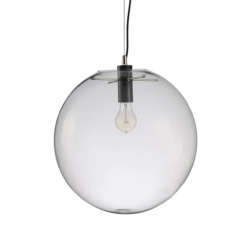 8"/10"/12" W Single-Bulb Cafe Hanging Lamp Simplicity Black Ceiling Pendant with Sphere Clear Glass Shade Black 12" Clearhalo 'Ceiling Lights' 'Modern Pendants' 'Modern' 'Pendant Lights' 'Pendants' Lighting' 1936783