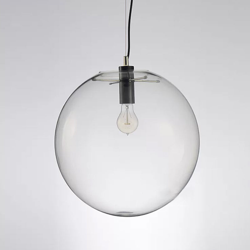 8"/10"/12" W Single-Bulb Cafe Hanging Lamp Simplicity Black Ceiling Pendant with Sphere Clear Glass Shade Clearhalo 'Ceiling Lights' 'Modern Pendants' 'Modern' 'Pendant Lights' 'Pendants' Lighting' 1936784