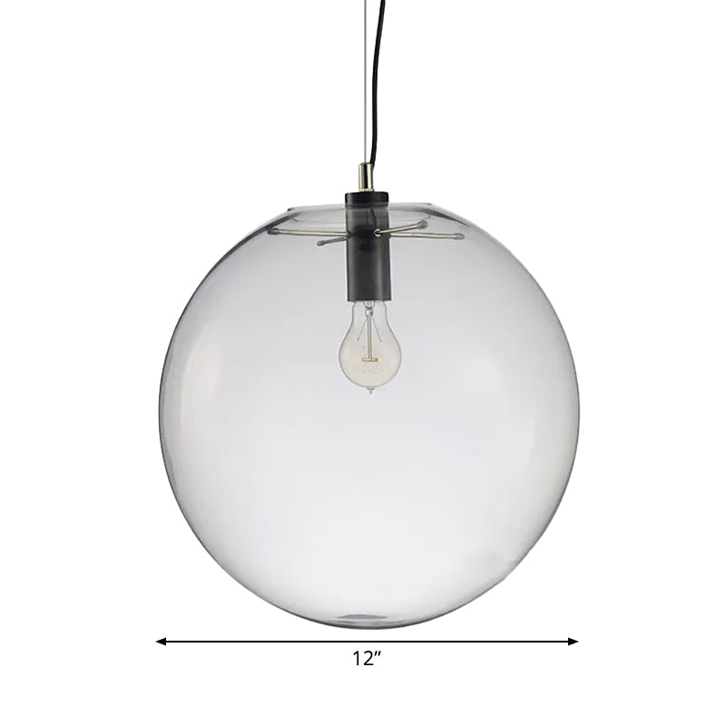 8"/10"/12" W Single-Bulb Cafe Hanging Lamp Simplicity Black Ceiling Pendant with Sphere Clear Glass Shade Clearhalo 'Ceiling Lights' 'Modern Pendants' 'Modern' 'Pendant Lights' 'Pendants' Lighting' 1936785