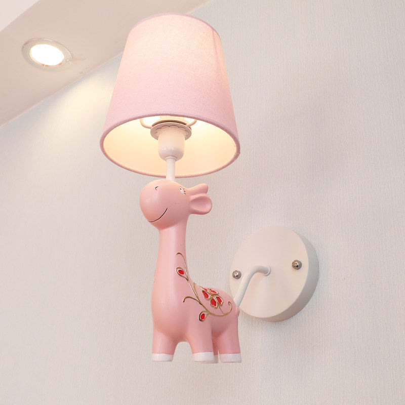 Giraffe Wall Light with Fabric Shade 1 Light Animal Resin Sconce Light for Kid Bedroom Kindergarten Pink Clearhalo 'Wall Lamps & Sconces' 'Wall Lights' Lighting' 193681