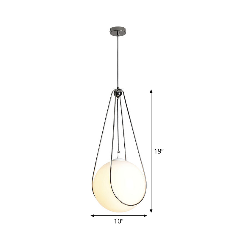 8"/10"/12" Wide Teardrop Hanging Light Modern White Ball Glass 1 Light Nickel Finish Pendulum Light for Restaurant Clearhalo 'Ceiling Lights' 'Modern Pendants' 'Modern' 'Pendant Lights' 'Pendants' Lighting' 1936816