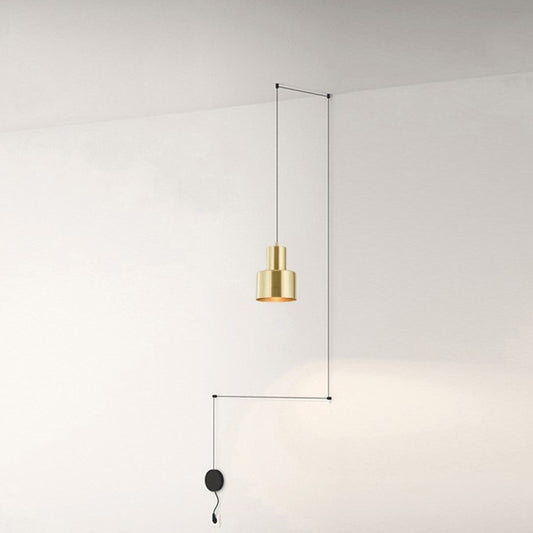 Gold Hand-Grenade Ceiling Pendant Postmodern 1 Head Metal Linear Hanging Lamp for Bedroom Gold Clearhalo 'Ceiling Lights' 'Modern Pendants' 'Modern' 'Pendant Lights' 'Pendants' Lighting' 1936830
