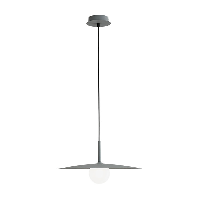 Nordic Flying Saucer Hanging Light Metal Single Restaurant Ceiling Pendant with Ball Milk Glass Shade in Black/Grey/White, 10"/12.5" W Clearhalo 'Ceiling Lights' 'Modern Pendants' 'Modern' 'Pendant Lights' 'Pendants' Lighting' 1936843