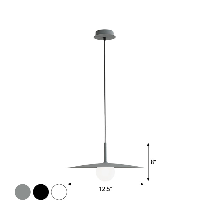 Nordic Flying Saucer Hanging Light Metal Single Restaurant Ceiling Pendant with Ball Milk Glass Shade in Black/Grey/White, 10"/12.5" W Clearhalo 'Ceiling Lights' 'Modern Pendants' 'Modern' 'Pendant Lights' 'Pendants' Lighting' 1936845