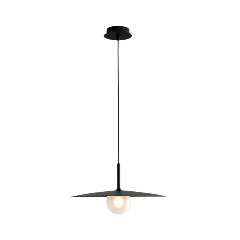 Nordic Flying Saucer Hanging Light Metal Single Restaurant Ceiling Pendant with Ball Milk Glass Shade in Black/Grey/White, 10"/12.5" W Clearhalo 'Ceiling Lights' 'Modern Pendants' 'Modern' 'Pendant Lights' 'Pendants' Lighting' 1936848