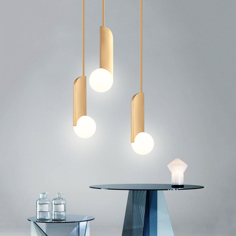 Creative Postmodern Ball Pendant Lamp Cream Glass 1/3-Bulb Dining Table Suspension Light in Gold Clearhalo 'Ceiling Lights' 'Modern Pendants' 'Modern' 'Pendant Lights' 'Pendants' Lighting' 1936864