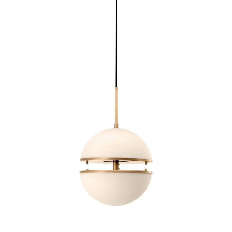 Sliced Sphere Gallery Hanging Lamp Frosted White Glass 8"/10"/12" W Single-Bulb Postmodern Ceiling Pendant in Brass Clearhalo 'Ceiling Lights' 'Modern Pendants' 'Modern' 'Pendant Lights' 'Pendants' Lighting' 1936876